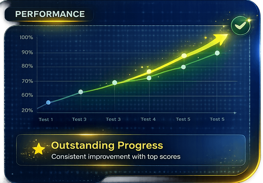 Student performance graph — consistent improvement across tests