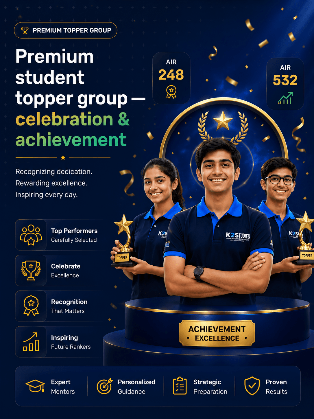 K2S Studies premium topper group — celebration and achievement