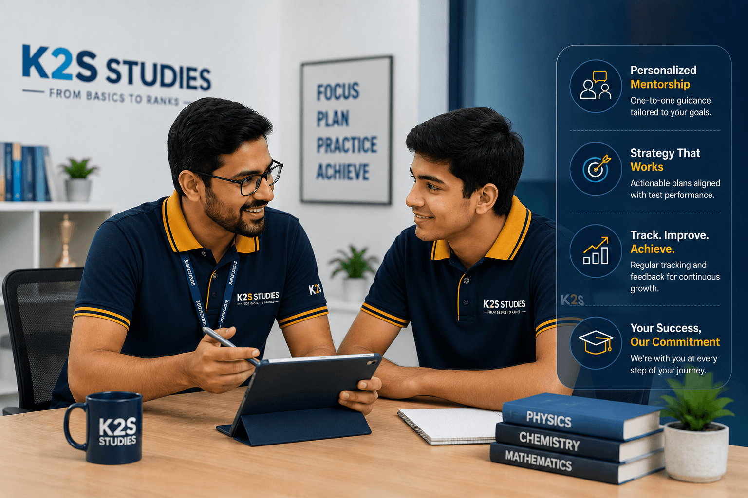 K2S personalized mentorship — teacher and student with tailored guidance, strategy, and progress tracking